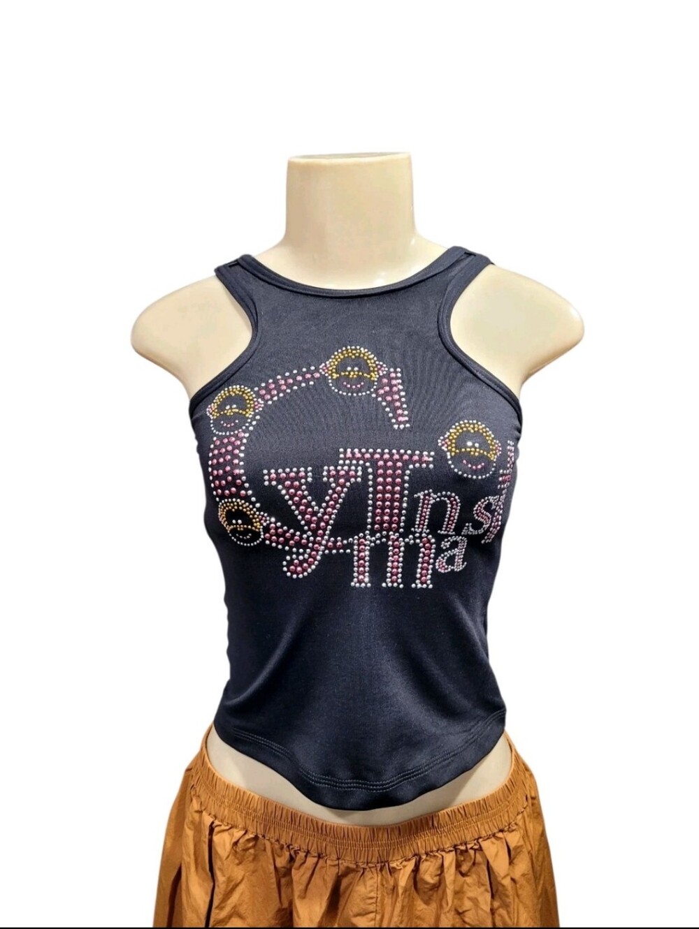 GK Elite Cheer Top Open Racerback Rhinestones Black Child Girls Size L NWT!